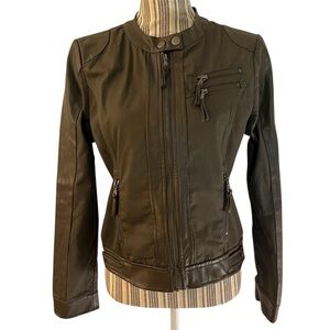 Ookie and Lala Jacket Womens Medium Brown Mix Media Moto